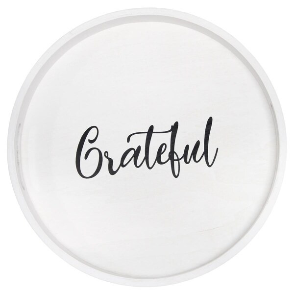 Elegant Garden Design Elegant Designs Decorative 13.75in. Round Wood Serving Tray w/ Handles, Grateful - HG2013-WGT