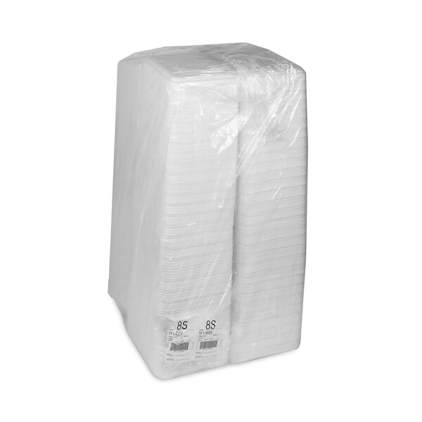Pactiv Evergreen Supermarket Tray, #8S, 10 x 8 x 0.65, White, PK500 - 0TF108S00000