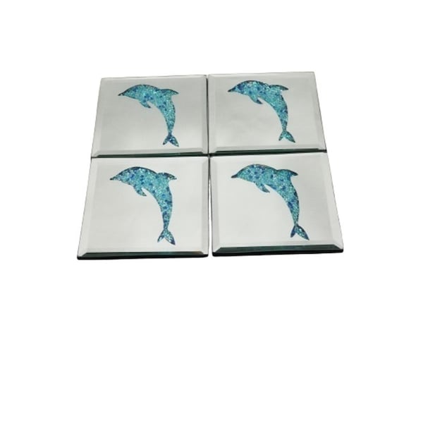 Comida Blue Dolphin Mirror Coaster, Clear - Set of 4 - CO2820626