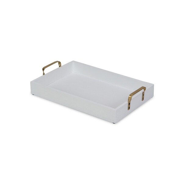 Homeroots Wooden Tray with Gold Handles, White - 399612