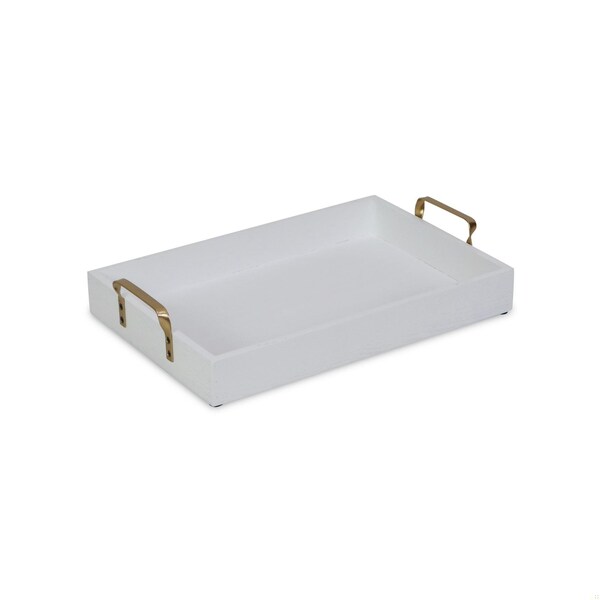 Homeroots Wooden Tray with Gold Handles, White - 399612