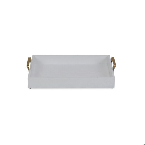 Homeroots Wooden Tray with Gold Handles, White - 399612
