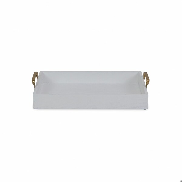 Homeroots Wooden Tray with Gold Handles, White - 399612