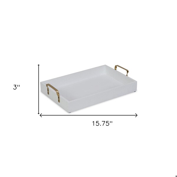 Homeroots Wooden Tray with Gold Handles, White - 399612
