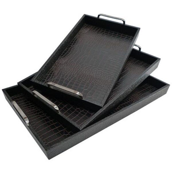Cheungs Cheungs FP-4440-3 Faux Alligator Skin Tray with Chrome Handles; Large - 2.5 x 14.5 x 23 in. - FP-4440-3