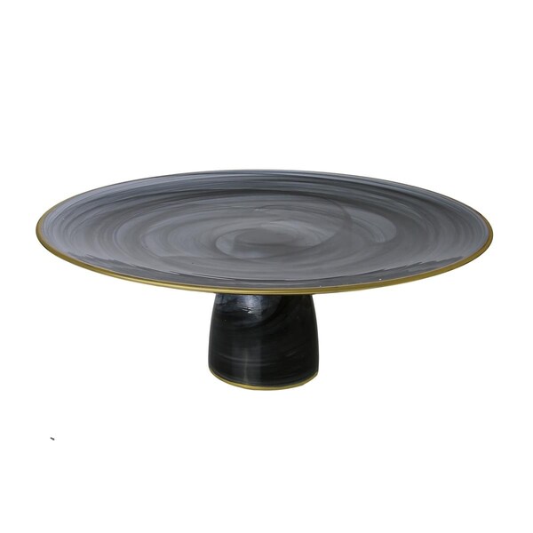 Classic Touch Decor Classic Touch  13 in. Black Alabaster Cake Plate on Stem with Gold Rim - CCK347
