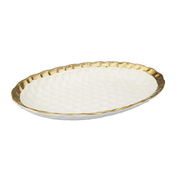 Classic Touch Decor Classic Touch  Oval Tray with Gold Rim, White - WPT568
