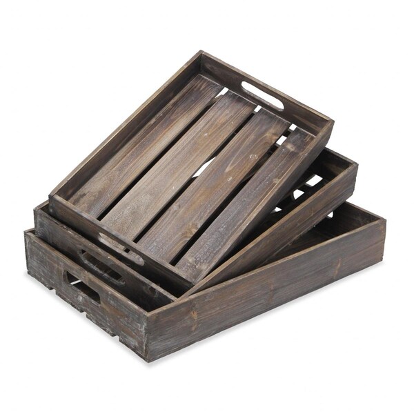 Gfancy Fixtures 19 in. Rectangular Wood Handmade Tray with Handles, Brown - GF3103727