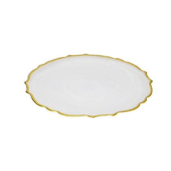 Classic Touch Decor Classic Touch CD407AW Alabaster White Dinner Plates with Gold Trim; Set of 4 - CD407AW
