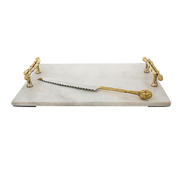 Classic Touch Decor Classic Touch JKGCTK19 Marble Challah Tray with Bamboo Handles - JKGCTK19