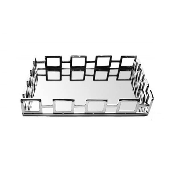 Classic Touch Decor 2 x 14 x 14 in. Square Mirror Tray with Square Shaped Loop Design - MT841