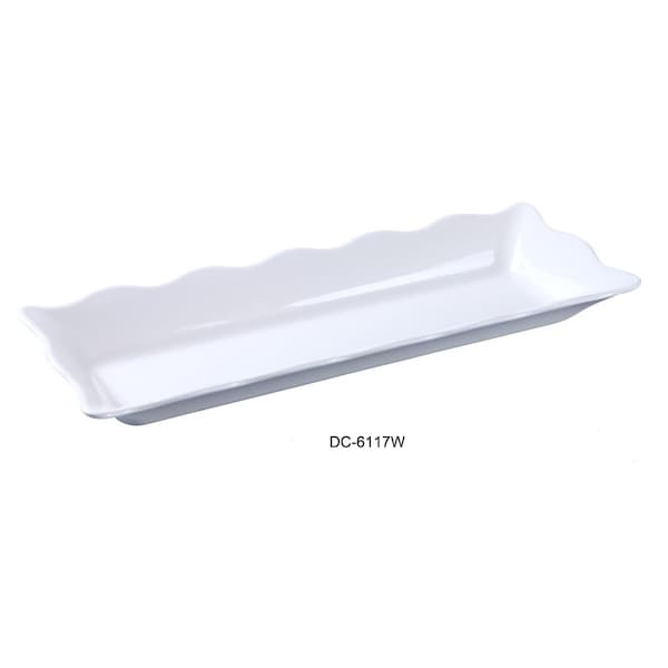 Yanco Deli Collection Scallop Edged Display Tray - Melamine, White - 17.5 x 6.75 x 2 in., 6PK - DC-6117W