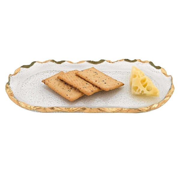 Tarifa 14 in. Glass Oval Edge Gold Leaf Platter - TA3089031