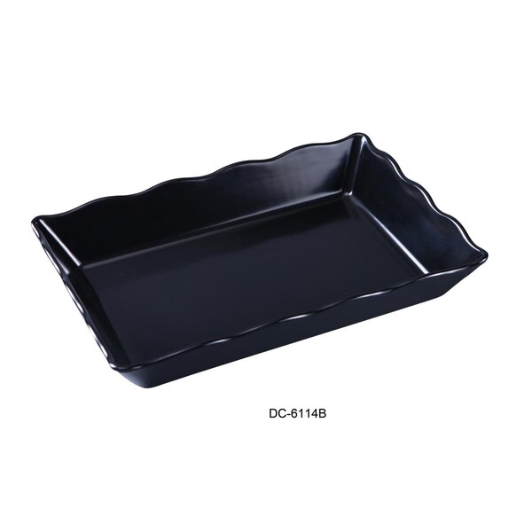 Yanco Deli Collection Scallop Edged Display Tray - Melamine, Black - 14 x 9.5 x 2 in., 6PK - DC-6114B