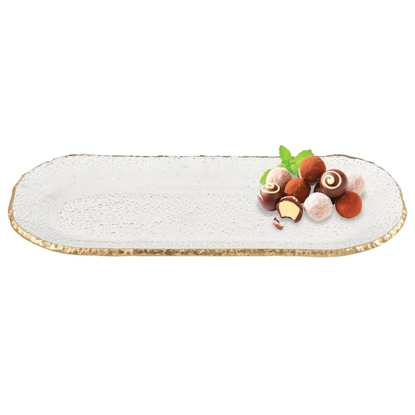 Tarifa 18 in. Mouth Blown Oval Edge Gold Leaf Platter - TA3090703