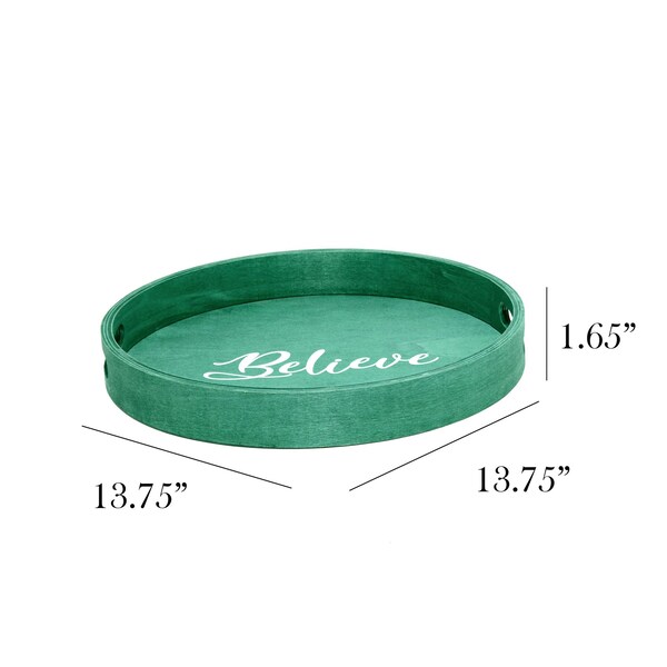 Elegant Designs "Believe" 13.75" Round Wood Serving Tray with Handles - HG2013-GBL