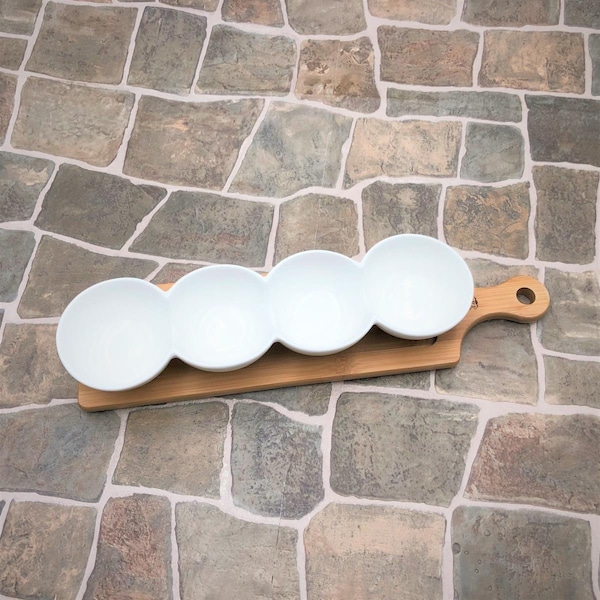 Wilmax Fine Porcelain Centipede 4 Section Dish with Bamboo Serving Tray to Match - WL-555016
