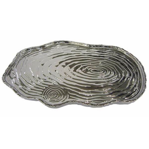 Jiallo Jiallo 69112 16 x 10 in. Botanic Porcelain Tree Bark Tray; Silver - 69112