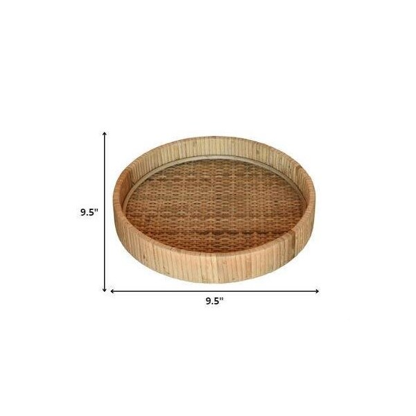Homeroots 2 x 9.5 x 9.5 in. Petite Natural Braided Bamboo Round Tray - 397904