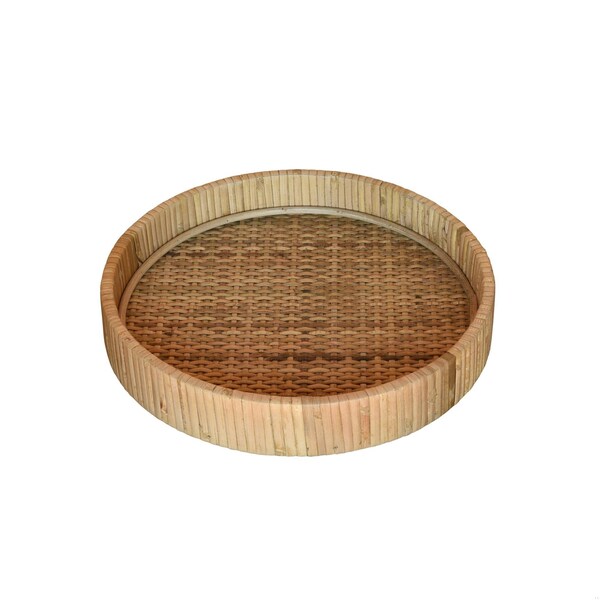 Homeroots 2 x 9.5 x 9.5 in. Petite Natural Braided Bamboo Round Tray - 397904