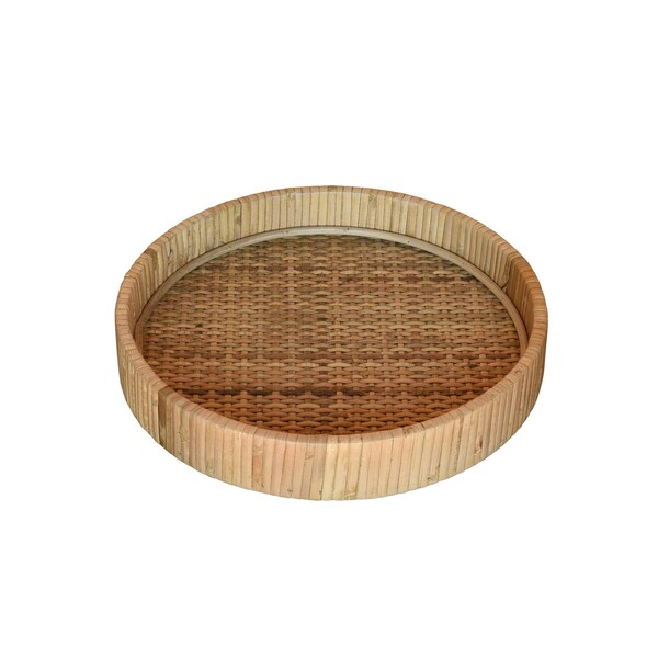 Homeroots 2 x 9.5 x 9.5 in. Petite Natural Braided Bamboo Round Tray - 397904