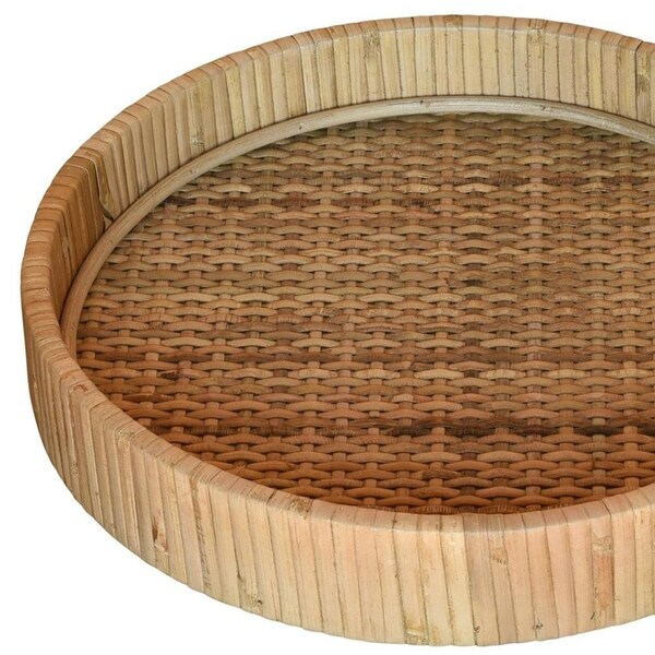 Homeroots 2 x 9.5 x 9.5 in. Petite Natural Braided Bamboo Round Tray - 397904