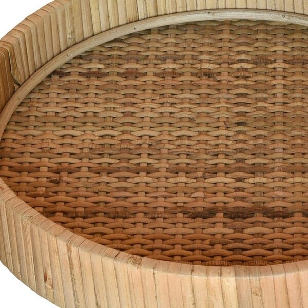 Homeroots 2 x 9.5 x 9.5 in. Petite Natural Braided Bamboo Round Tray - 397904