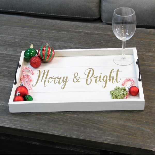 Elegant Designs Elegant Designs Decorative Wood Serving Tray, "Merry & Bright" - HG2000-WMB