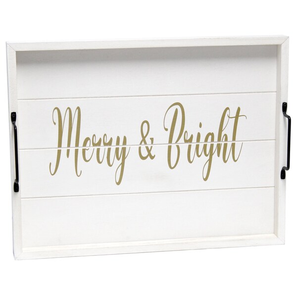 Elegant Designs Elegant Designs Decorative Wood Serving Tray, "Merry & Bright" - HG2000-WMB