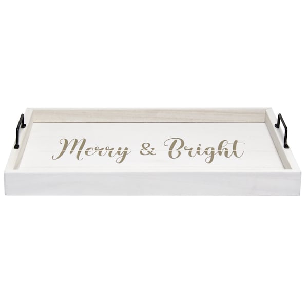 Elegant Designs Elegant Designs Decorative Wood Serving Tray, "Merry & Bright" - HG2000-WMB