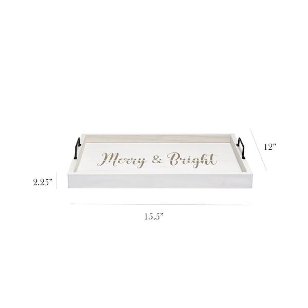 Elegant Designs Elegant Designs Decorative Wood Serving Tray, "Merry & Bright" - HG2000-WMB