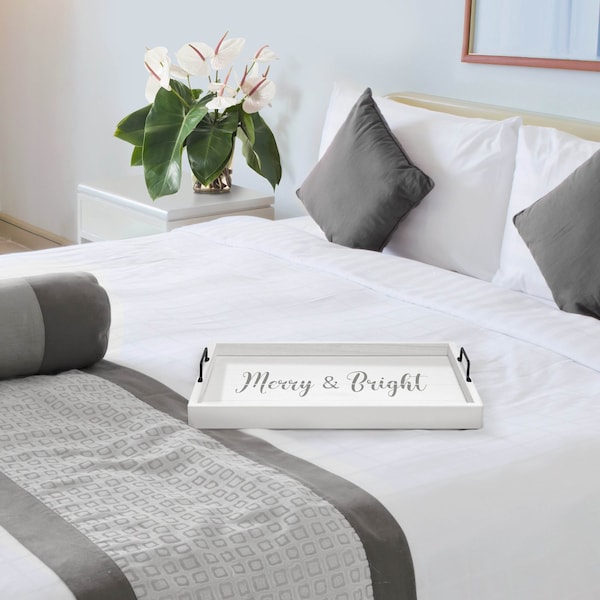 Elegant Designs Elegant Designs Decorative Wood Serving Tray, "Merry & Bright" - HG2000-WMB