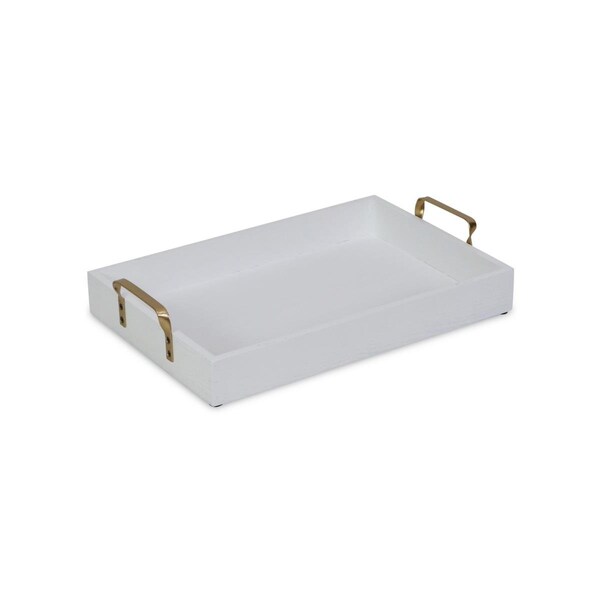 Tarifa Wooden Tray with Gold Handles, White - TA3104700