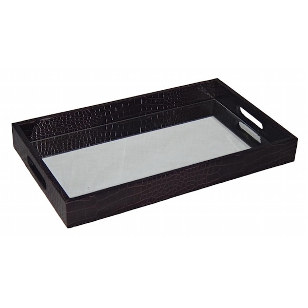 Cheungs Cheung's FP-3844BK Black Faux Snakeskin Vinyl Tray with Bevelled Mirror - FP-3844BK
