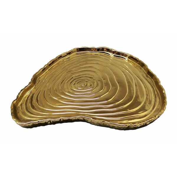 Jiallo Jiallo 69011 13 x 12 in. Botanic Porcelain Tree Bark Tray; Gold - 69011