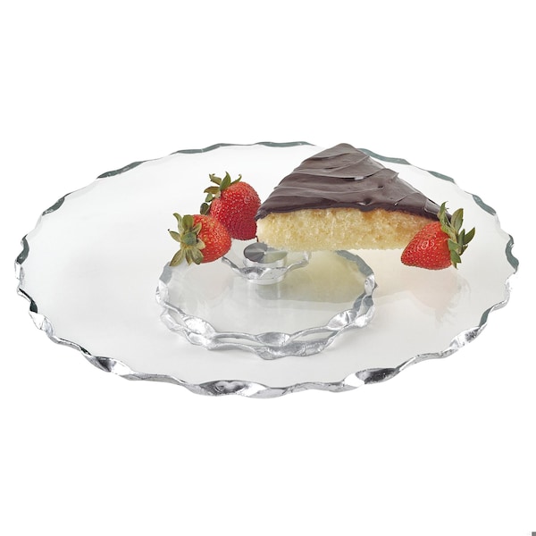 Homeroots 13 in. Hand Decorated Chiseled Edge Silver Turning Platter - 375757
