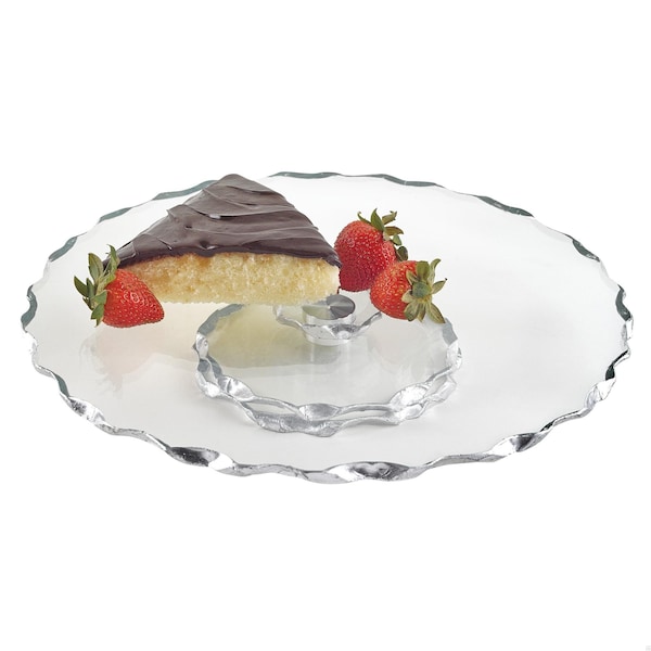 Homeroots 13 in. Hand Decorated Chiseled Edge Silver Turning Platter - 375757
