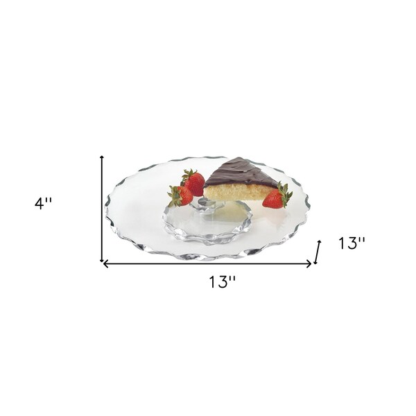 Homeroots 13 in. Hand Decorated Chiseled Edge Silver Turning Platter - 375757