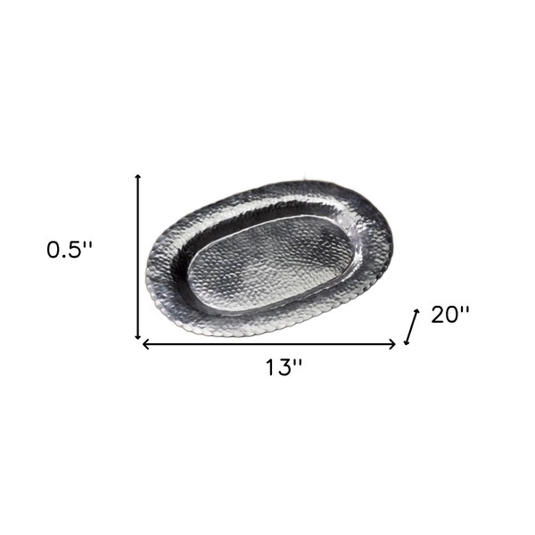 Homeroots 0.5 x 13 x 20 in. Traditional Scallop Oval Hammered Tray, Silver - 388592