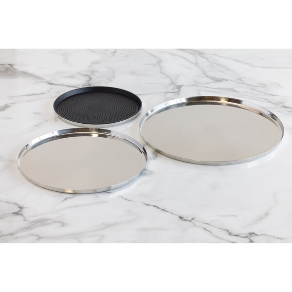 Service Ideas Modern Edge Round Serving Tray, 12in diamater, Brushed Stainless - TRME12RI