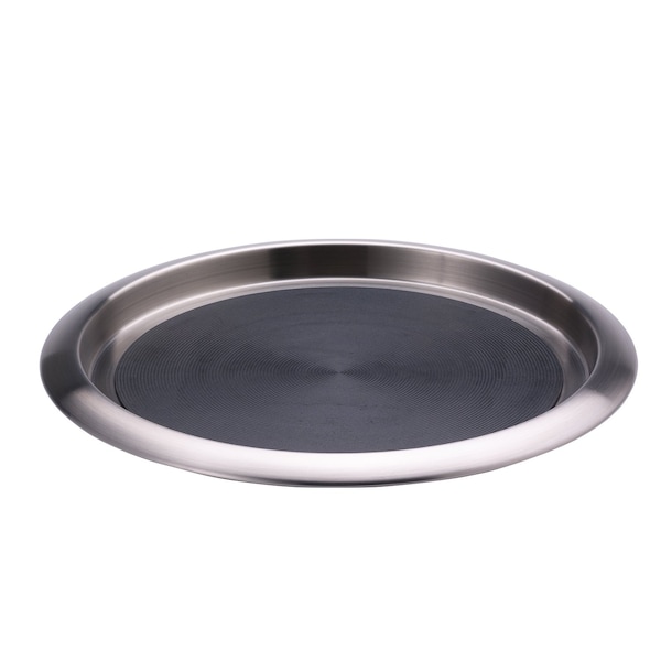 Service Ideas Tray with Built in Non-Slip Rubber Insert, 12" Round, Stainless Steel Brushed - TR1412SR