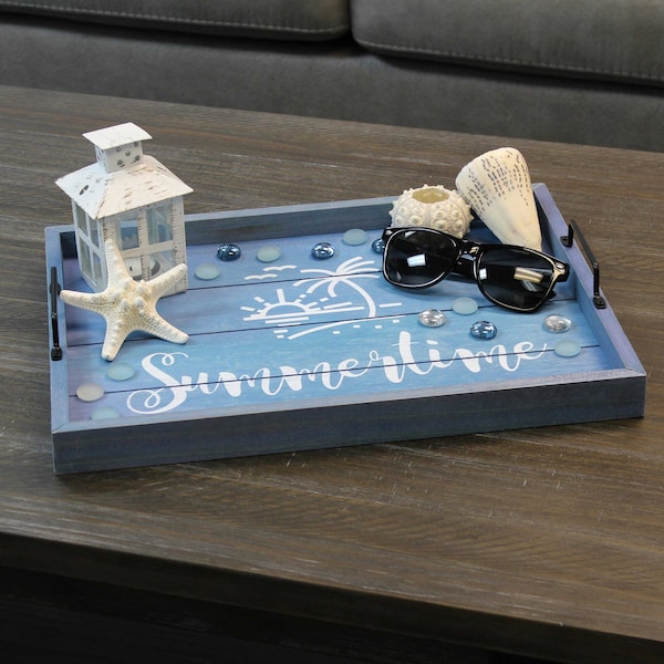 Elegant Designs "Summertime" Wood Serving Tray with Handles, 15.50" x 12" - HG2000-BST