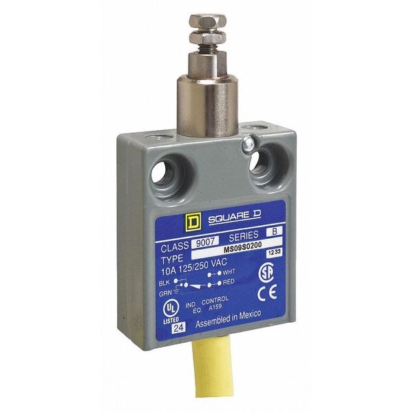 Interruptor de límite Telemecanique Sensors, émbolo, retorno por resorte, SPDT, 10A @ 240V AC, Ubicación del actuador: Superior - 9007MS09S0200