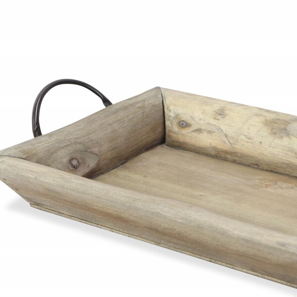Homeroots Deep Wooden Tray with Metal Handles, Brown - 399606
