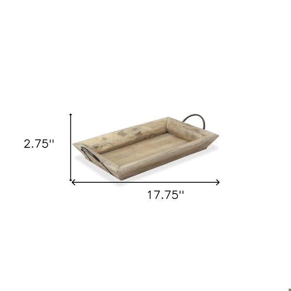 Homeroots Deep Wooden Tray with Metal Handles, Brown - 399606