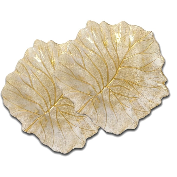 Classic Touch Classic Touch  Gold Beveled Leaf Shaped Plates, Set of 2 - CL229SET