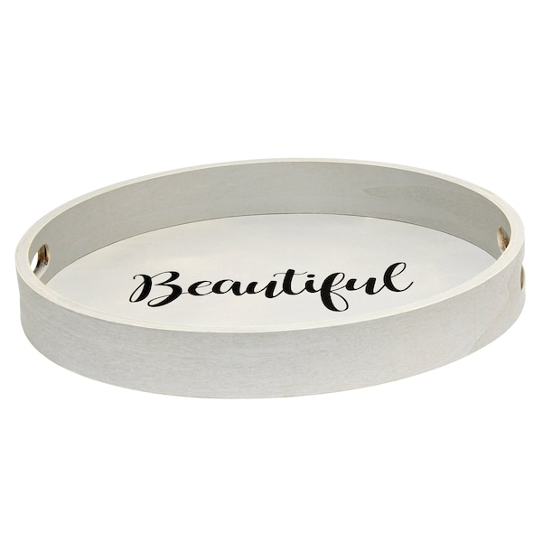 Elegant Designs "Beautiful" 13.75" Round Wood Serving Tray with Handles - HG2013-GYB