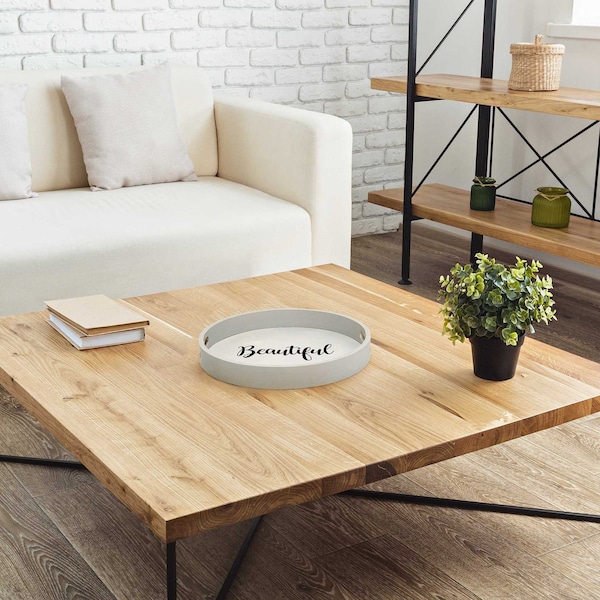 Elegant Designs "Beautiful" 13.75" Round Wood Serving Tray with Handles - HG2013-GYB