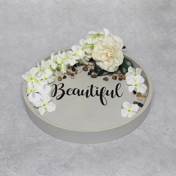 Elegant Designs "Beautiful" 13.75" Round Wood Serving Tray with Handles - HG2013-GYB