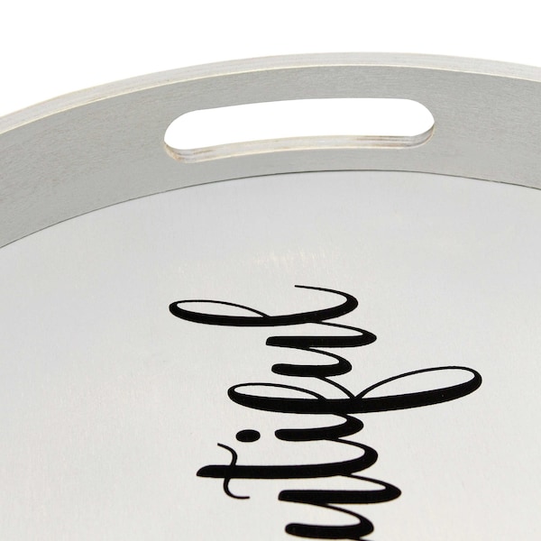 Elegant Designs "Beautiful" 13.75" Round Wood Serving Tray with Handles - HG2013-GYB